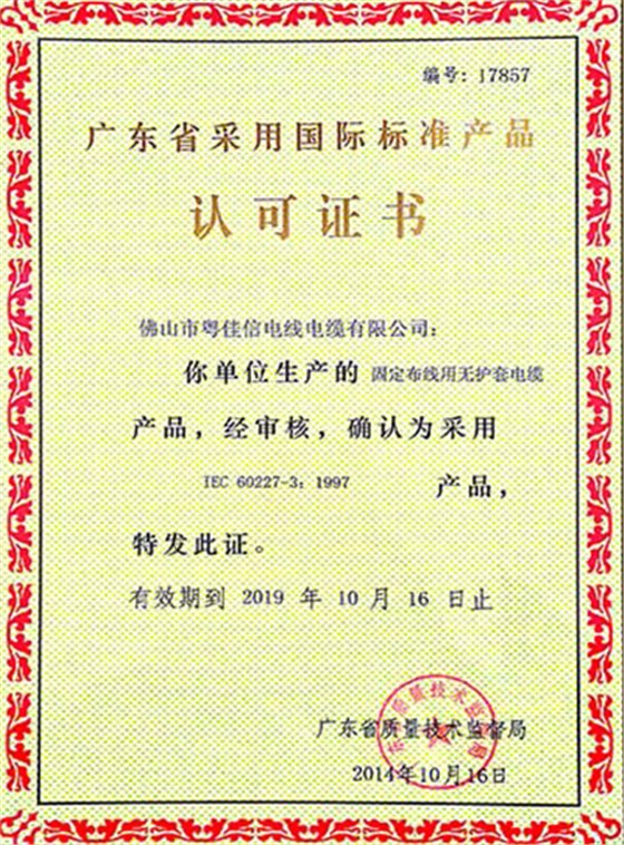 BV采用国际标准认可证书